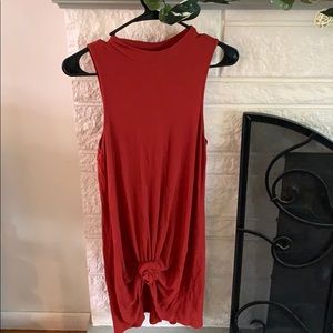 high neck orange dress